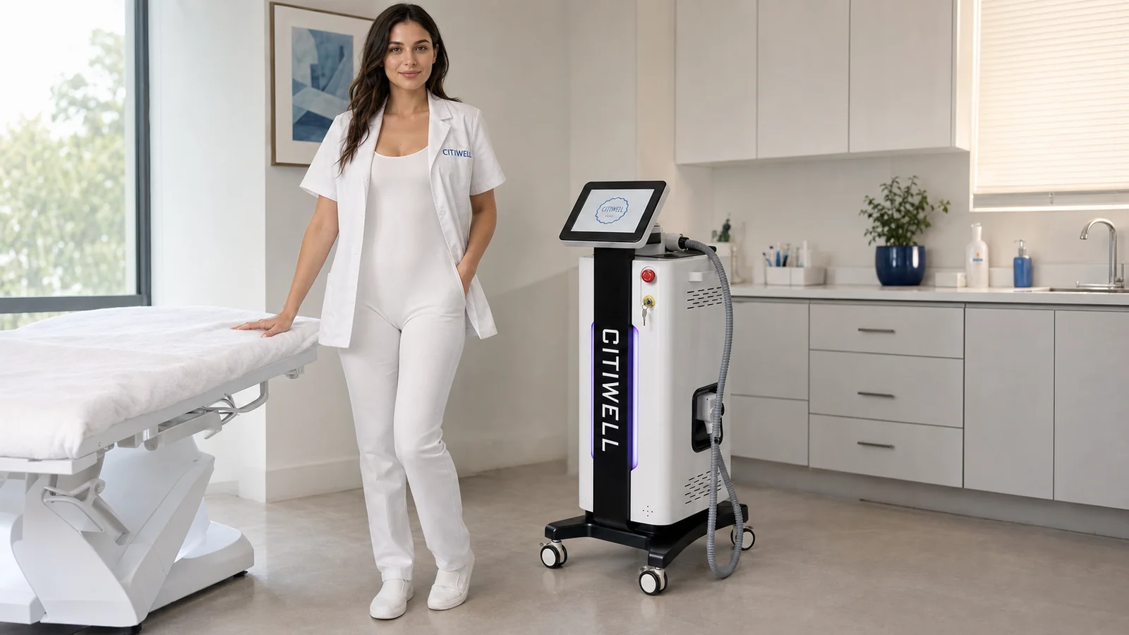 Citiwell stručna terapeutkinja pored K-21 lasera u studiju