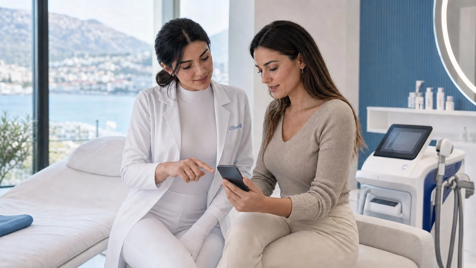 A Citiwell specialist helps a client assess laser hair removal advertising claims